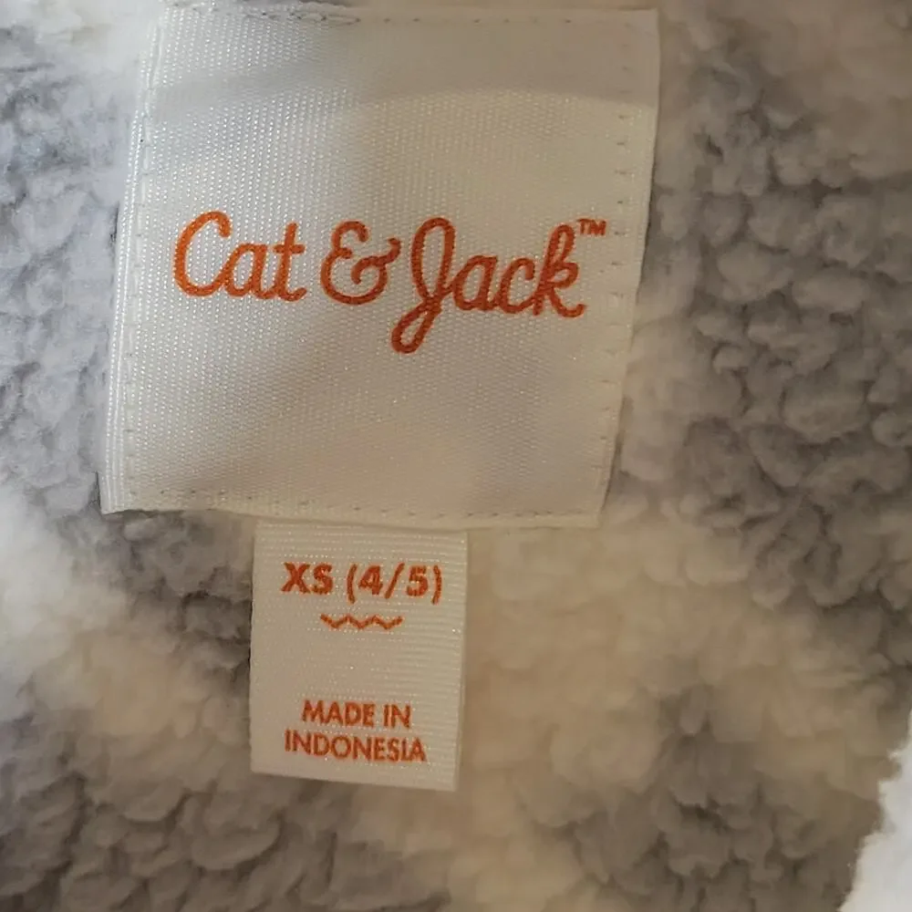 Cat & Jack Kids Button Up Faux Fur Jacket, White/Gray, Size XS, NWT